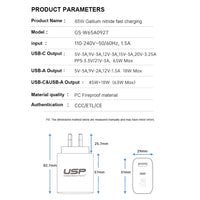 65W GaN 2 Ports USB-C PD Super Fast Laptop Wall Charger USP 2 Years Warranty