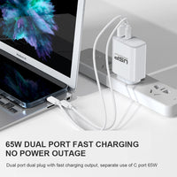 65W GaN 2 Ports USB-C PD Super Fast Laptop Wall Charger USP 2 Years Warranty