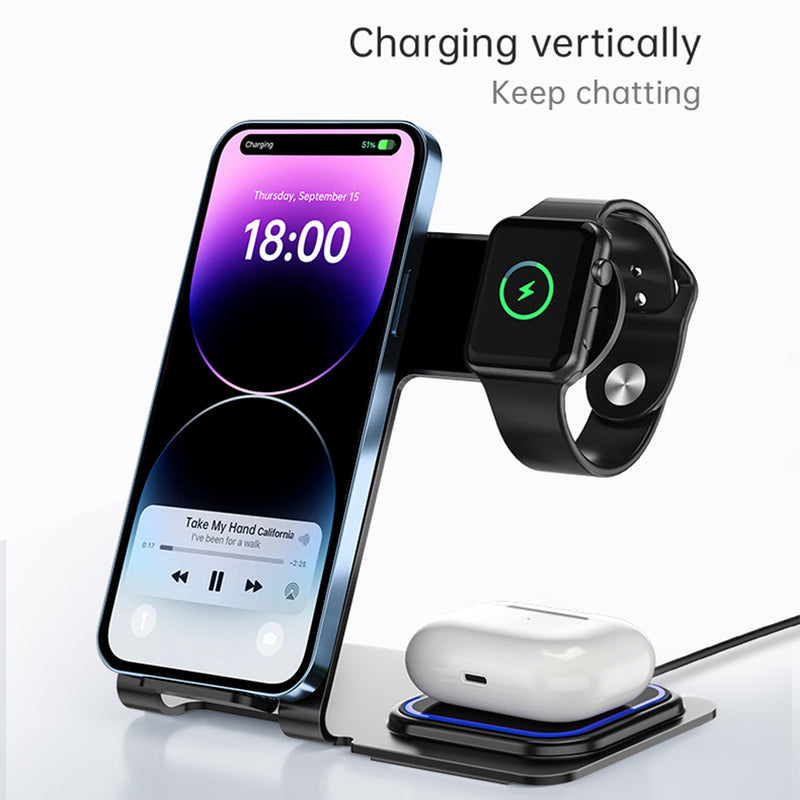 3 in 1 Wireless Charging Station (Black) 15W Aluminum Alloy