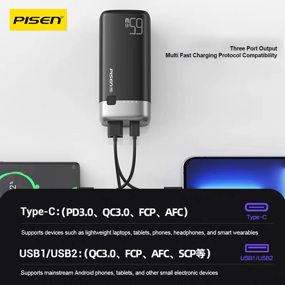 Pisen-PRO Laptop Power Bank  (65W,20kmAh) (LS-DY118/Black) PD65-2 20000mAh
