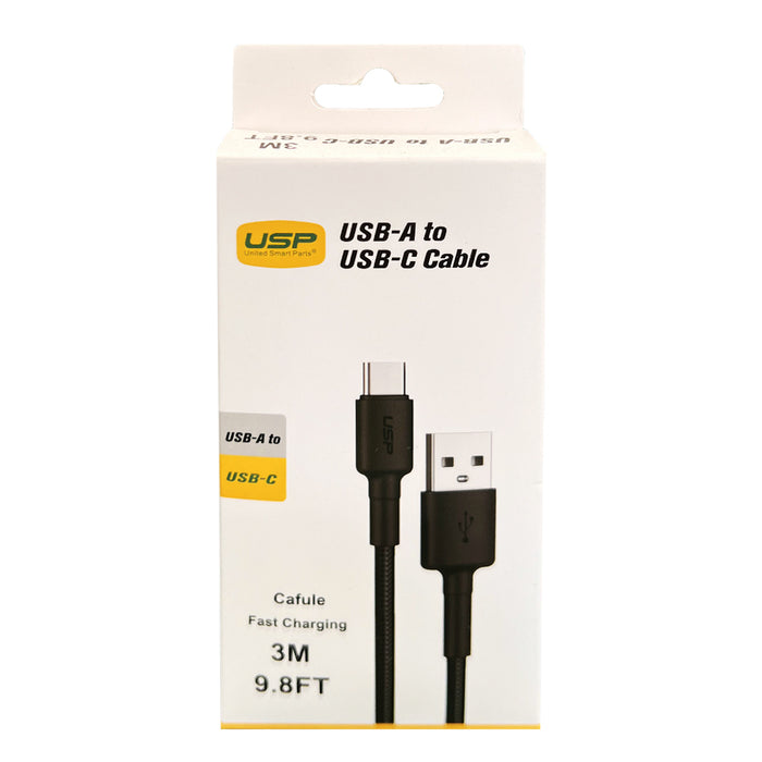 3M BoostUp Cafule USB-C to USB-A Cable Charge & Connect Black USP Compatible for iPhone 15 Series