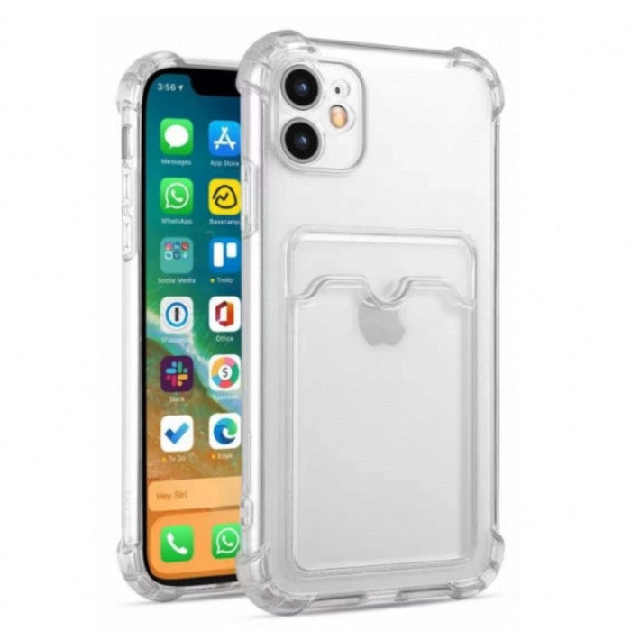 Phonix Case For iPhone 15 Pro Max Clear Jelly Case with Card Holder (With Soft Round Airbags)