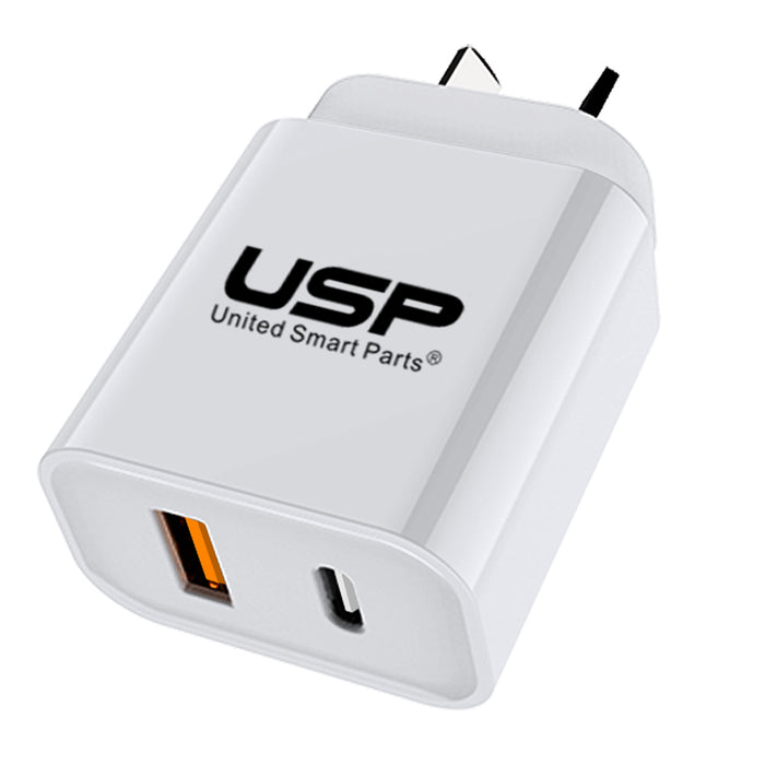 20W QC3.0 Dual Port USB-A USB-C PD Fast Wall Charger USP