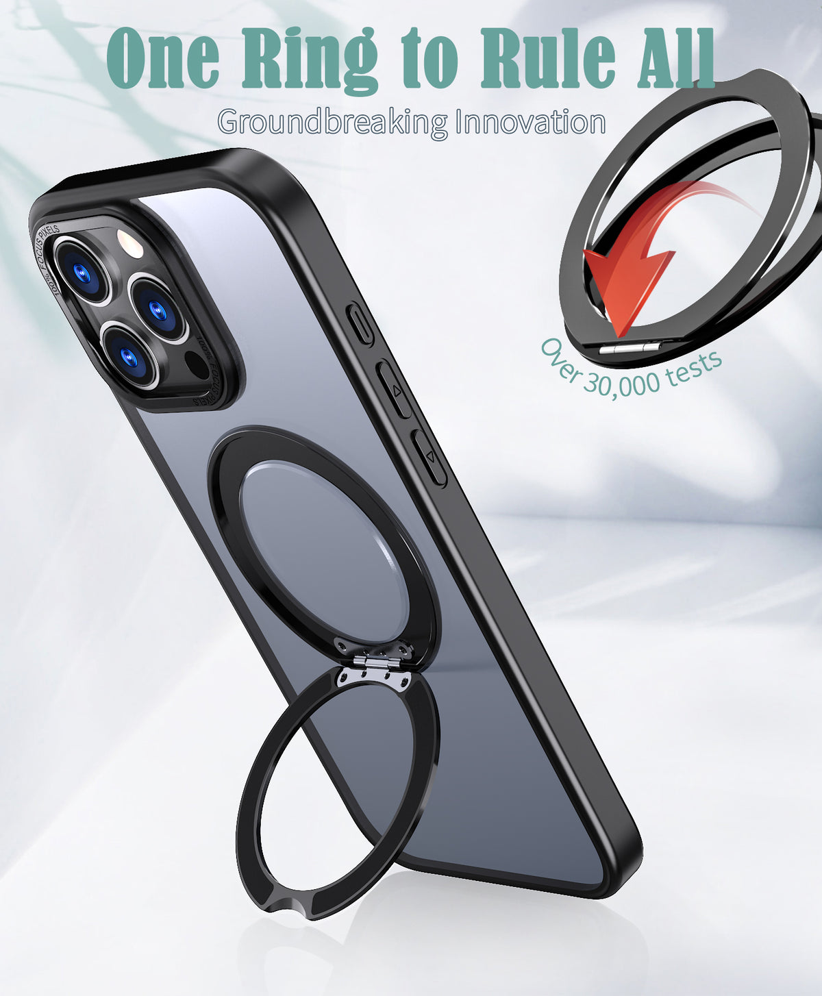 USP Black Case For iPhone 17 Pro Max 360° Rotatable Ring Stand Compatible With Magsafe