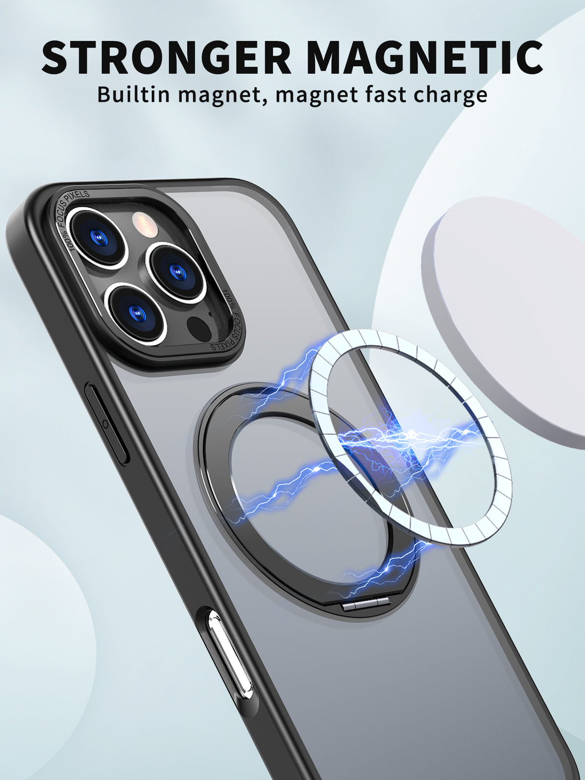 USP Black Case For iPhone 17 Pro Max 360° Rotatable Ring Stand Compatible With Magsafe