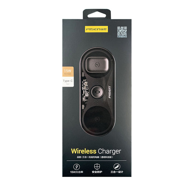 Pisen-3-in-1 wireless charger (transparent technology version) (Black)