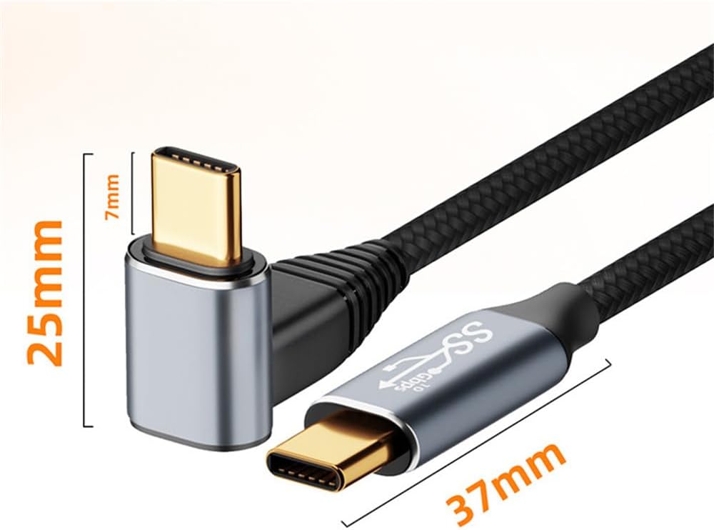 1m 90 Degree Down & Up Angled Type-C USB-C Male to Male  10Gbps 100W Data Cable