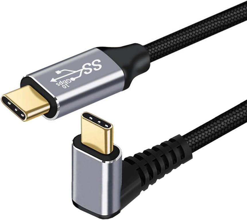 1m 90 Degree Down & Up Angled Type-C USB-C Male to Male  10Gbps 100W Data Cable