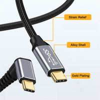 1m 90 Degree Down & Up Angled Type-C USB-C Male to Male  10Gbps 100W Data Cable