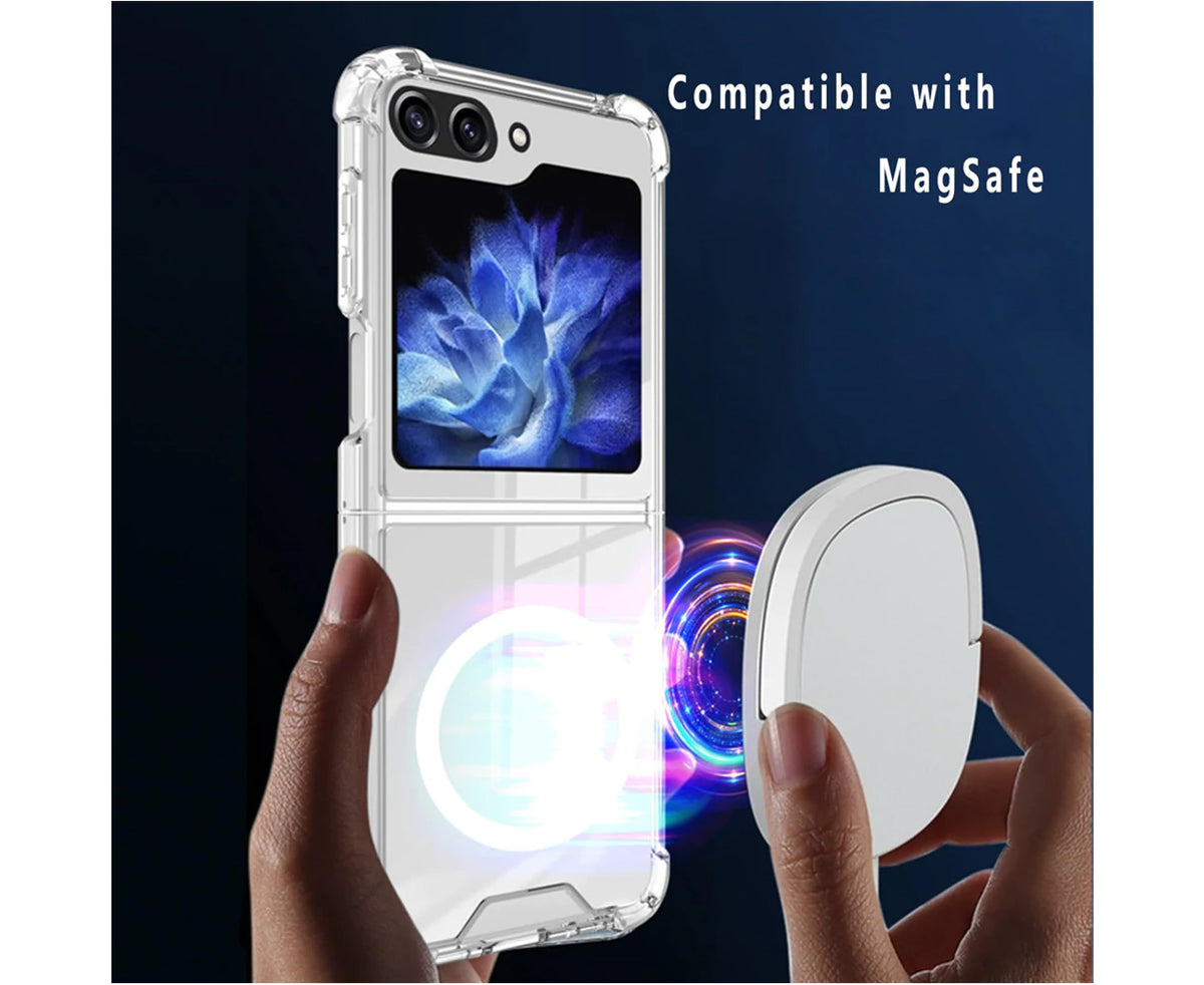 For Galaxy Z Flip 7 FE/Flip 6 Hard Crystal Clear Case Compatible With Magsafe