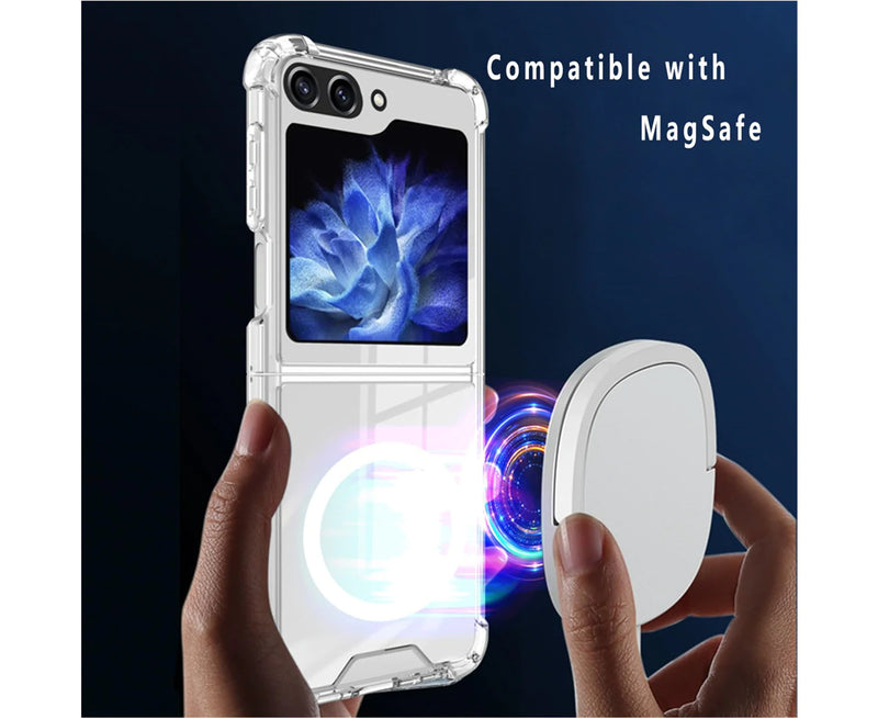 For Galaxy Z Flip 5 Hard Crystal Clear Case Compatible With Magsafe