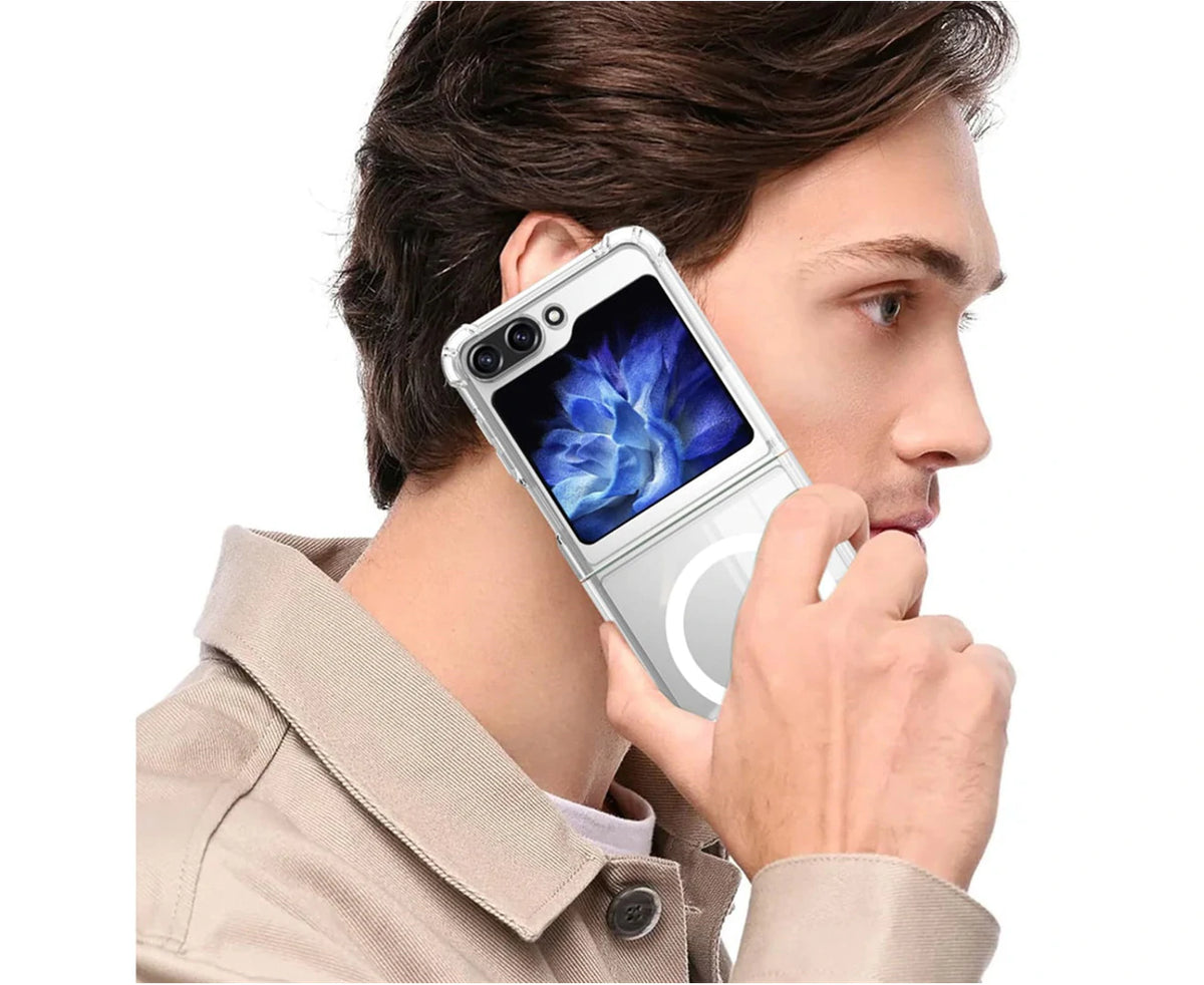 For Galaxy Z Flip 7 FE/Flip 6 Hard Crystal Clear Case Compatible With Magsafe