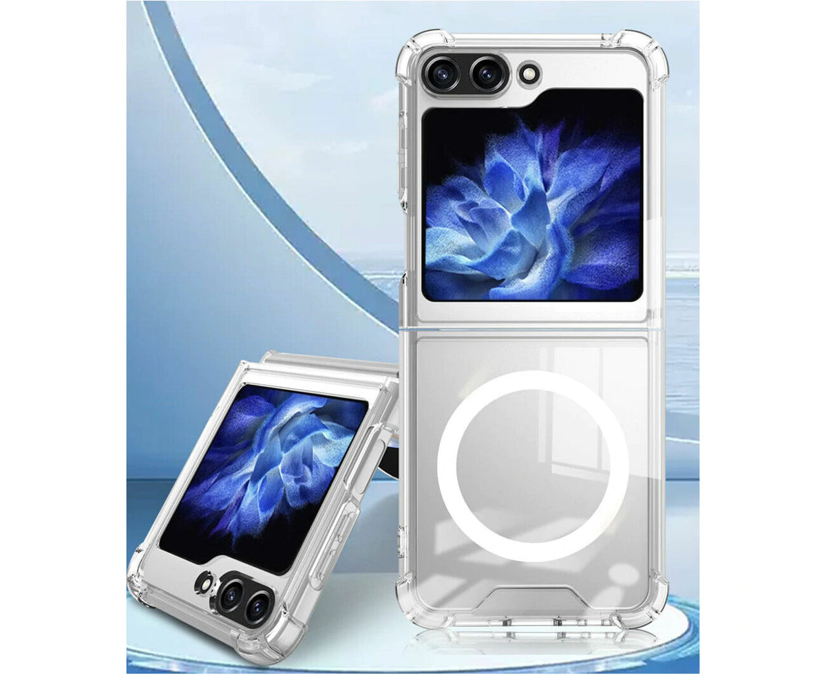 For Galaxy Z Flip 7 FE/Flip 6 Hard Crystal Clear Case Compatible With Magsafe