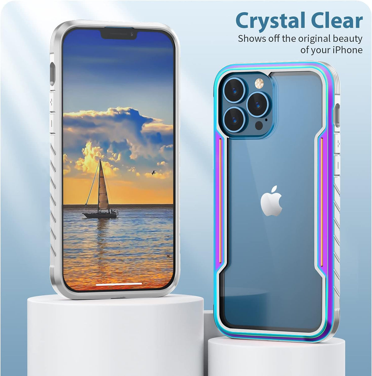 Phonix Aluminum Alloy Frame Case For iPhone 15 Rainbow Clear Case