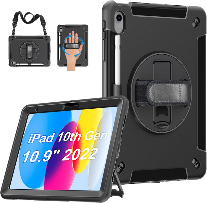 Rugged Case for iPad 10th Gen 2022 10.9‘’ Generic Heavy Duty With Pen Holder（Black Diamond）