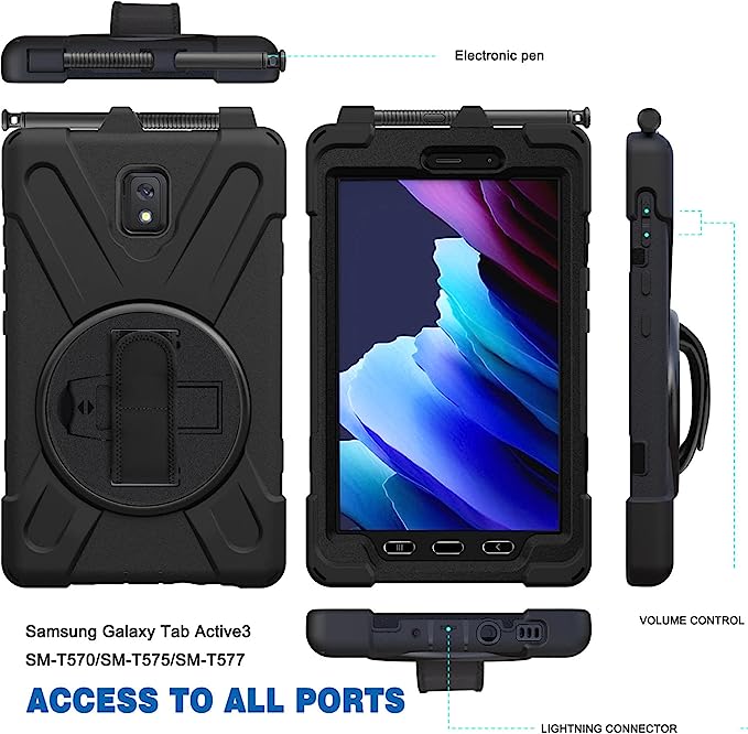 Rugged Case for Galaxy Tab Active3/5 (8")  Generic Heavy Duty with Pen Holder Screen-Less（Black Diamond）
