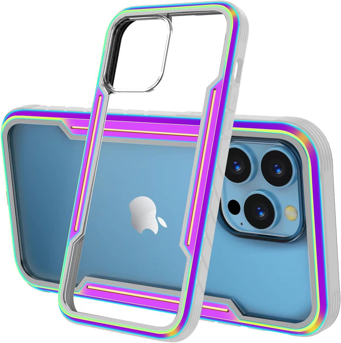 Phonix Aluminum Alloy Frame Case For iPhone 15 Plus Rainbow Clear Case