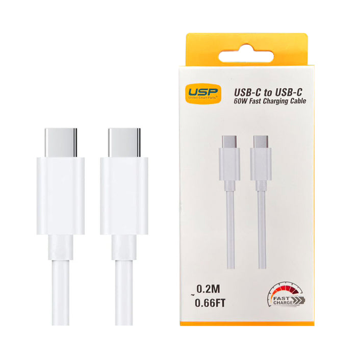0.2M 60W USB-C to USB-C Mini White Cable  USP Compatible for iPhone 15 Series