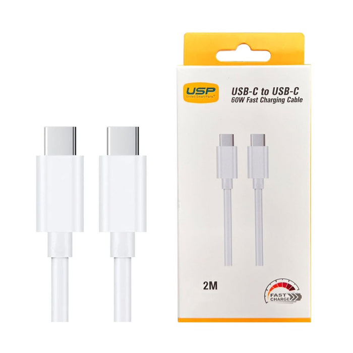 2M USB-C to USB-C 60W Mini White Cable  USP Compatible for iPhone 15 Series