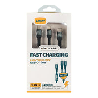 2 in 1 USB-C to Lighting + USB-C  Super Fast Charging Cable 100W  Nylon Braided Cable 1.2M USP