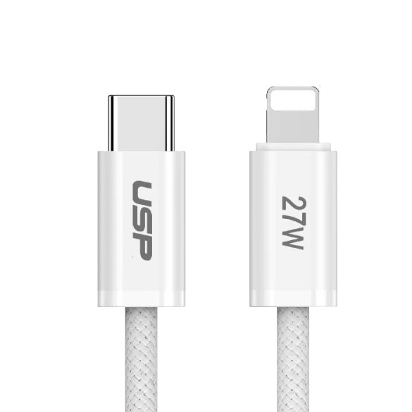 1M BoostUp White Lightning to USB-C PD High Density Braided Fast Charging Cable USP