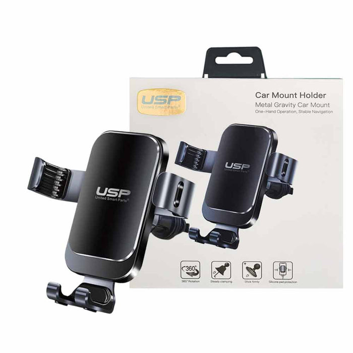 USP 2 in 1 Gravity-Activated Car Phone Holder (Air Vent Hook  & Dash Mount)