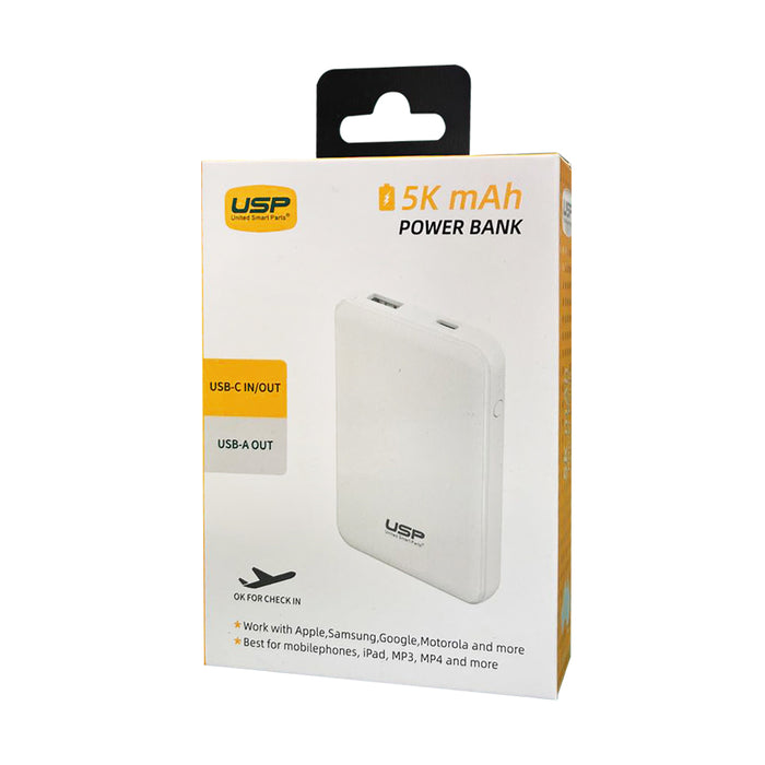 USP Mini Power Bank 5K mAh (5000mAh) White