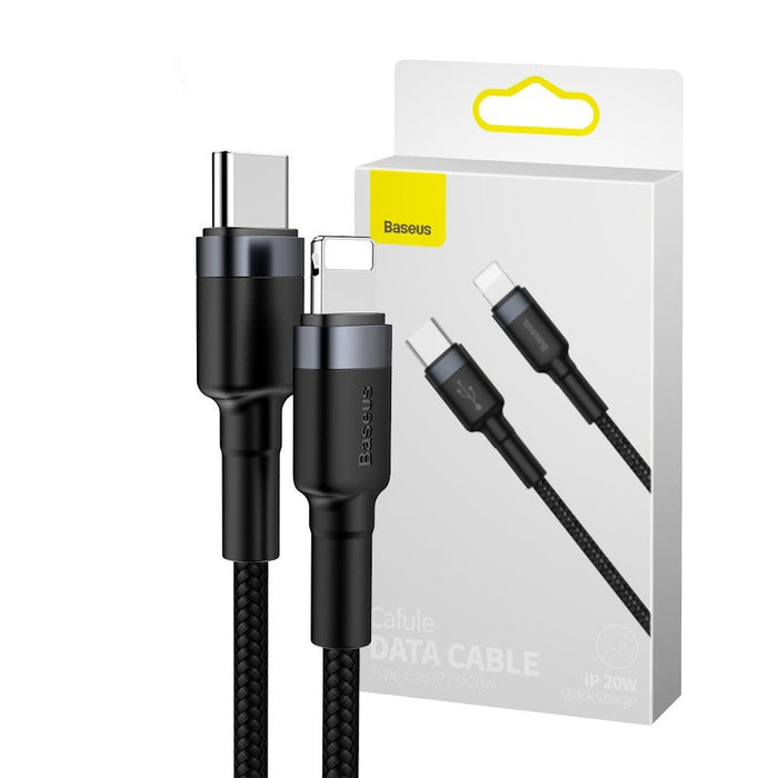 Baseus Cafule Cable Type-C to iP PD 18 / 20W 1m Gray+Black Compatible for iPhone 15 Series