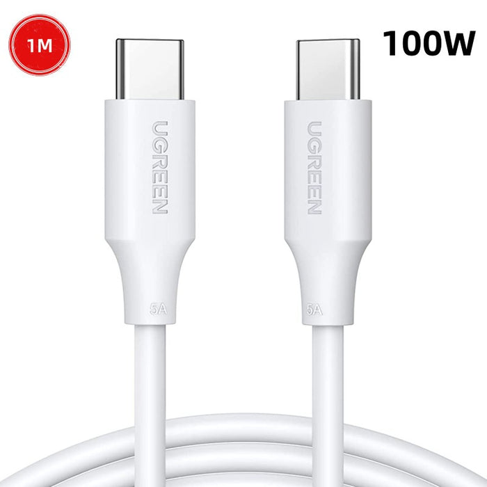 1M 100W USB-C  To USB-C  5A Data Cable White Ugreen Compatible for iPhone 15 Series