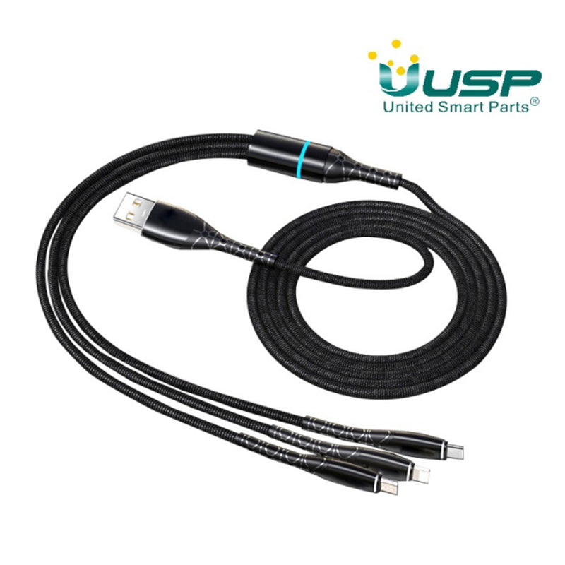 1M 3 in 1  USB A With light Durable cable 2.4A USP