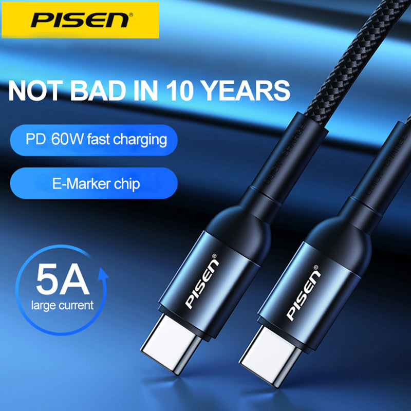 1M USB-C to USB-C 60W Charging cable Black LS-TC37 PISEN Compatible for iPhone 15 Series