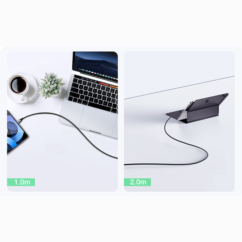 2M 100W USB-C To USB-C  5A Data Cable Aluminum Nylon Braid Grey+ Black Ugreen Compatible for iPhone 15 Series