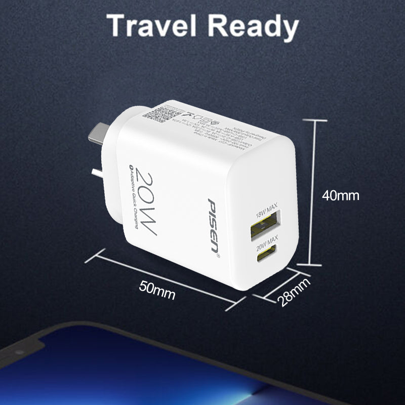 20W USB A + TYPE C Fast Wall Charger PISEN