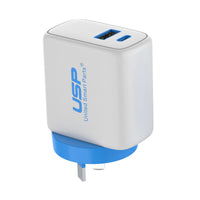 30W USB A + TYPE C  PD Fast Wall Charger with 1M USB-C to Lightning White Cable USP