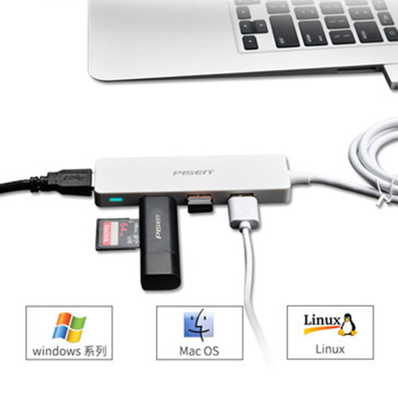 Type-C to 4 USB 3.0 HUB USB-C Charging Port Adapter NJ-HB4001 PISEN (0.15m)