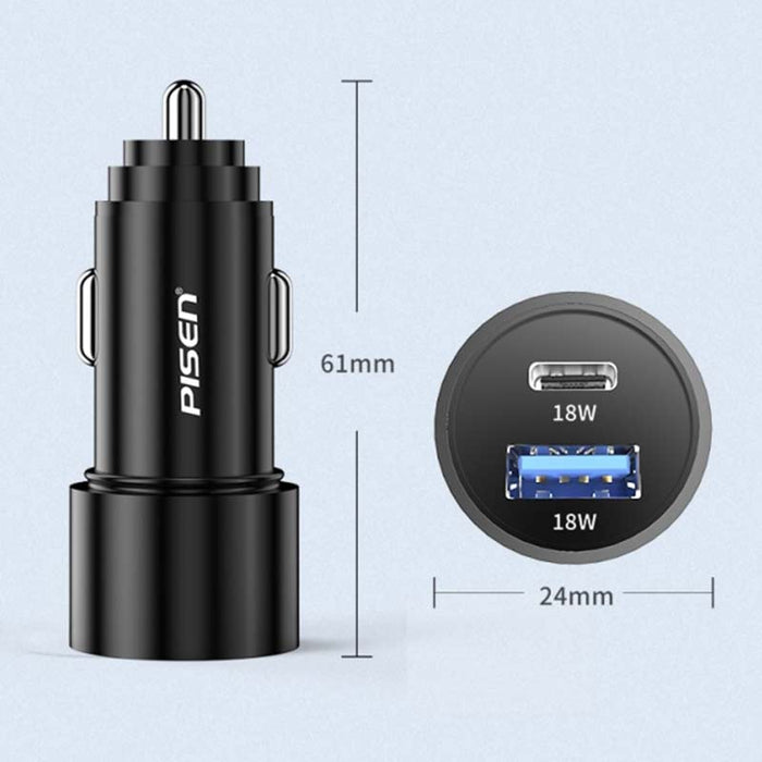 PISEN Metal PD + QC Fast car charger 36W (Black)