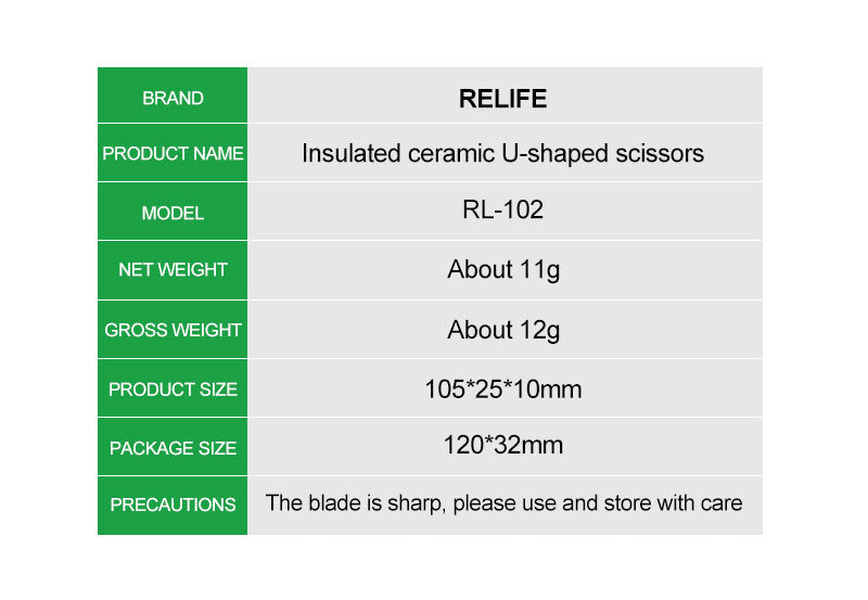 RELIFE RL-102 Insulated Ceramic U-Scissors
