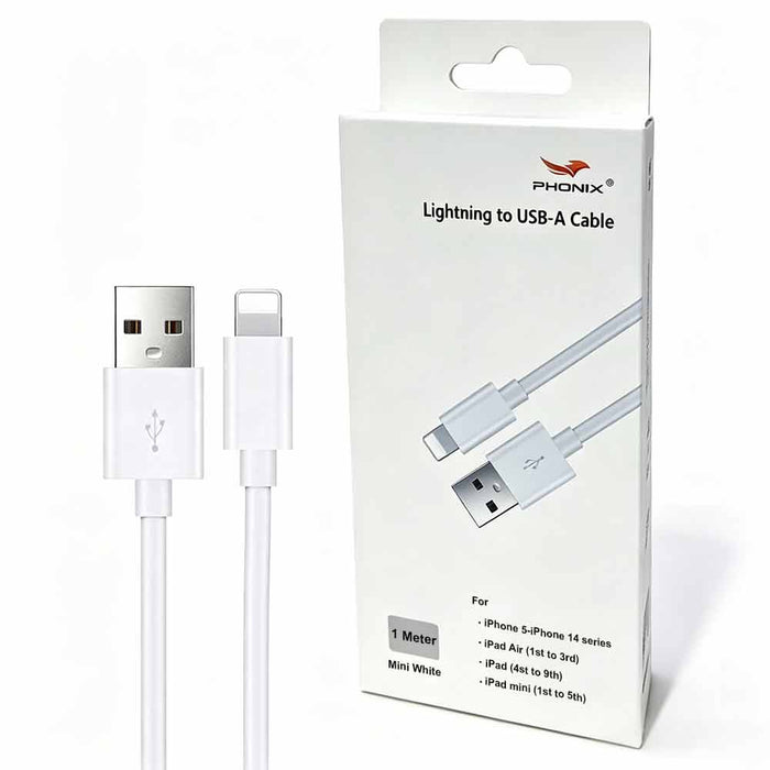 1M Lightning to USB-A Mini White Cable  Phonix