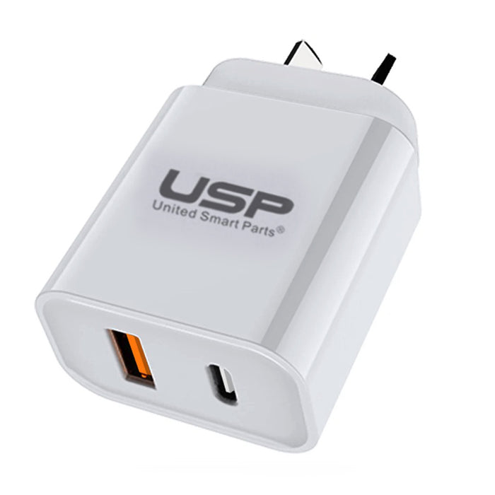 20W QC3.0 Dual Port USB-A+USB-C PD Fast Wall Charger USP