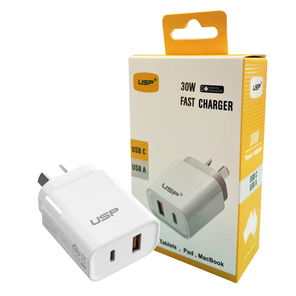 30W USB A + TYPE C PD Quick Wall Charger USP