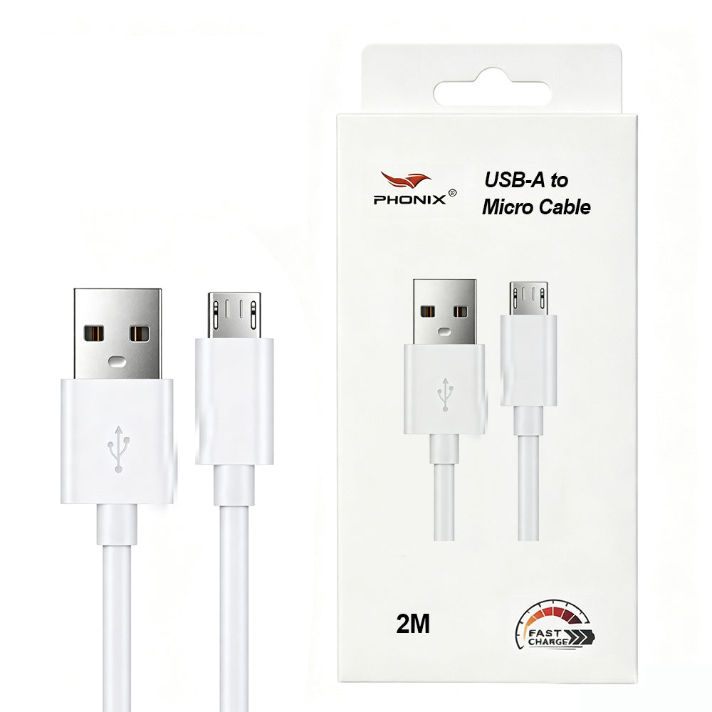Phonix 2M Micro to USB-A Classic White Cable