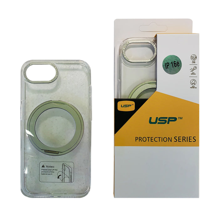 USP Clear Case For iPhone 16e 360° Rotatable Ring Stand Compatible With Magsafe