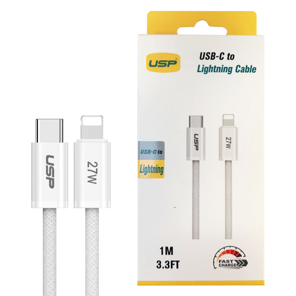 1M BoostUp White Lightning to USB-C PD High Density Braided Fast Charging Cable USP