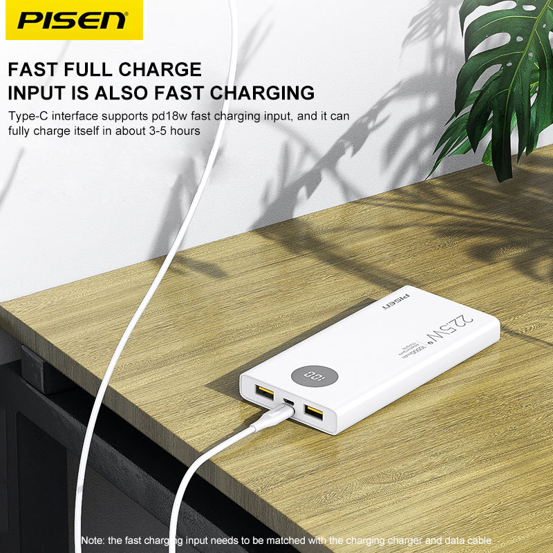 Fast Charge Dual USB Output Power bank 20W 10k (10500)mah LED Display White PISEN