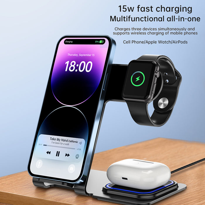 3 in 1 Wireless Charging Station (Black) 15W Aluminum Alloy