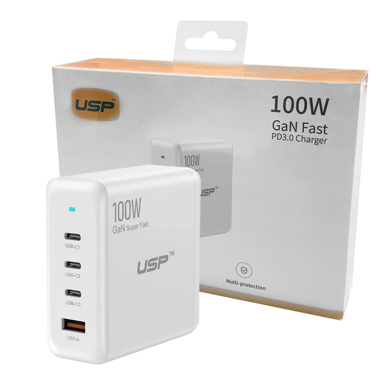 100W GaN 4 Ports USB-C PD Super Fast Laptop Wall Charger USP