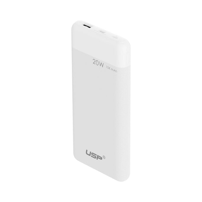 USP 20W Fast Charge Power Bank 10K mAh (10000mAh) with 2 USB Outputs PB25110 White