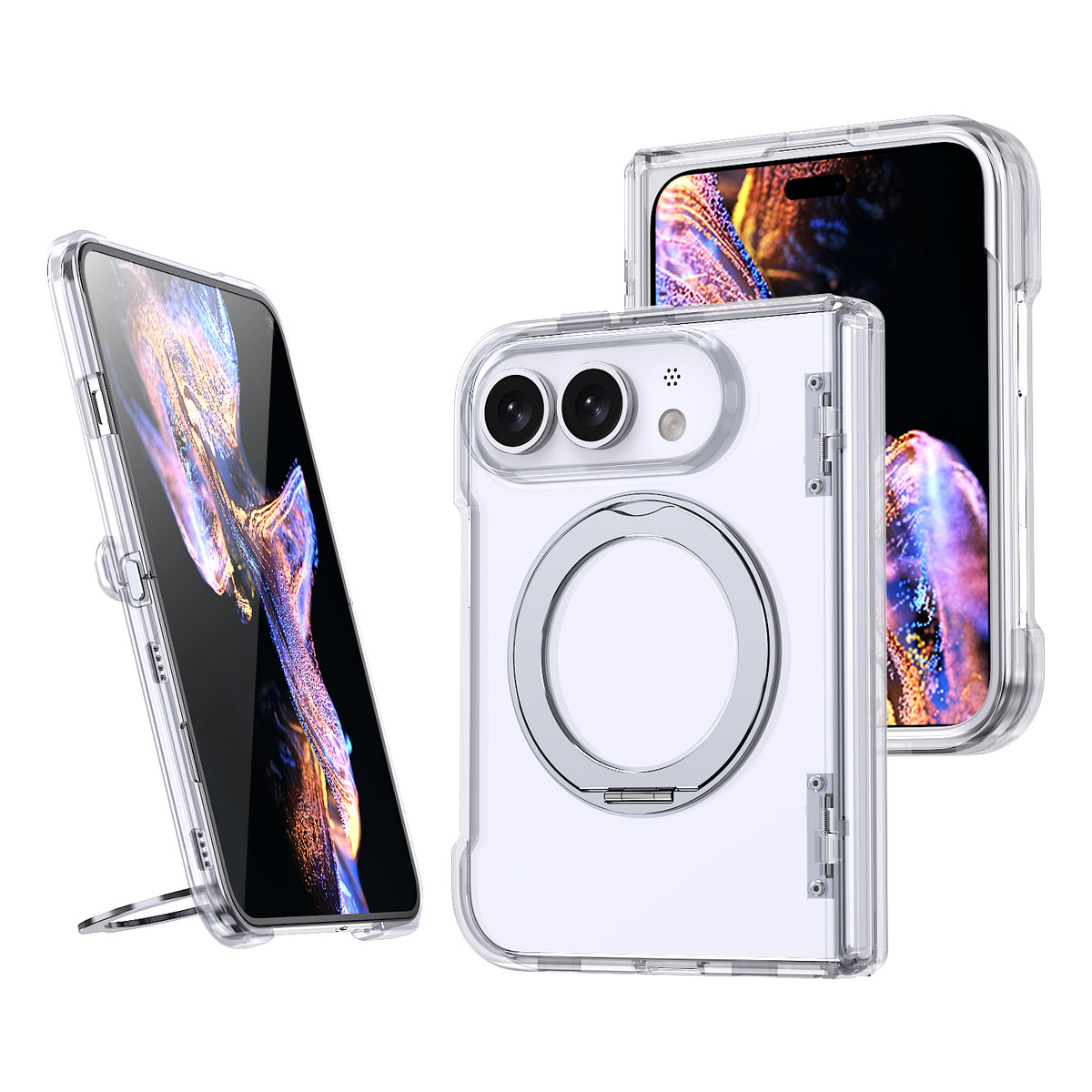 USP Clear Case For iPhone Duo 360° Rotatable Ring Stand Compatible With Magsafe