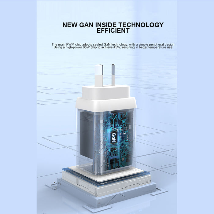 45W GaN Power Adaptor single USB-C PD-White