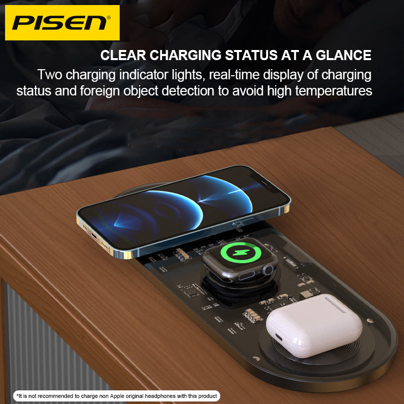 Pisen 3 in 1 Wireless  Charging Station Transparent FYD-C33